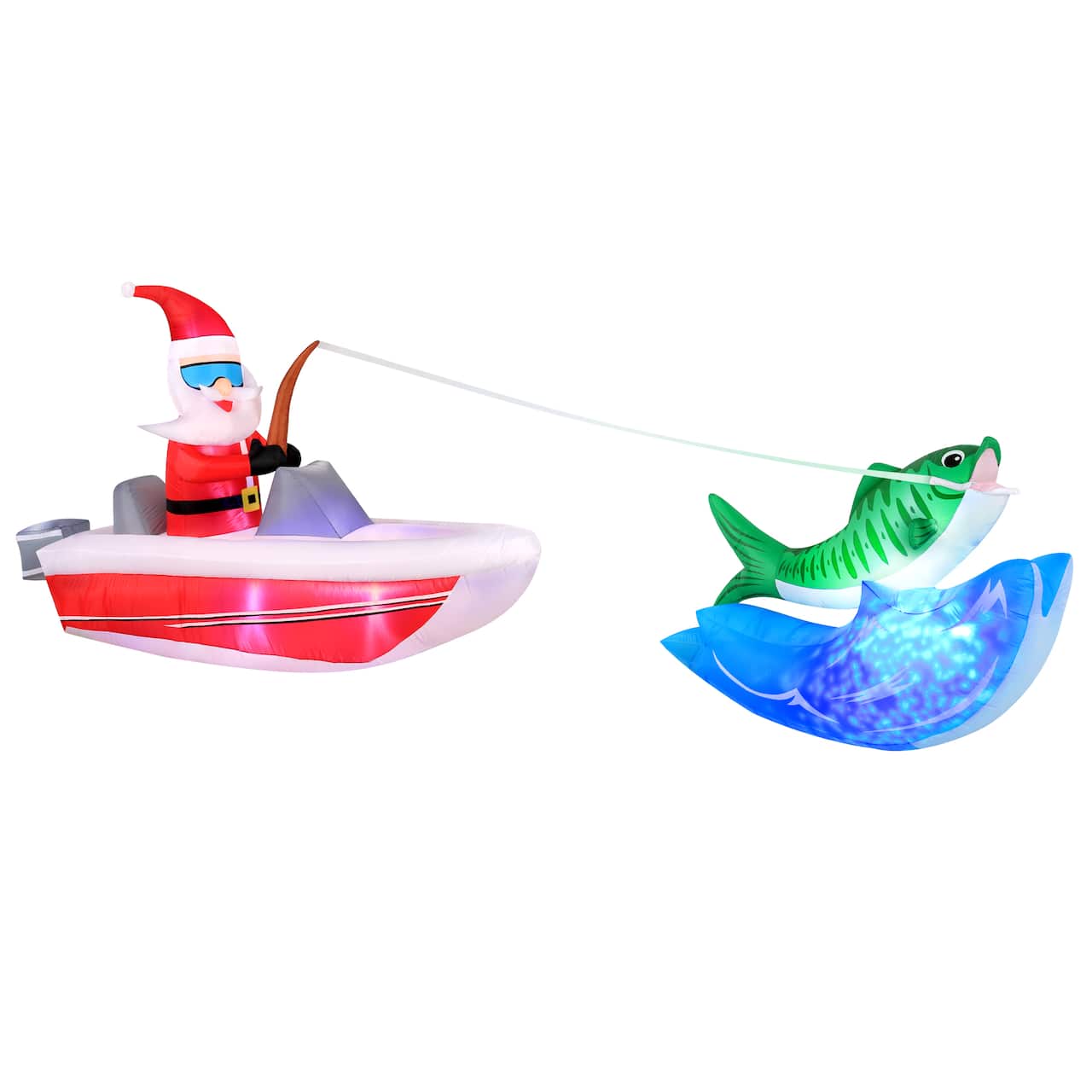 14ft. Inflatable Christmas Boat Fishing Santa with Swirling Lights